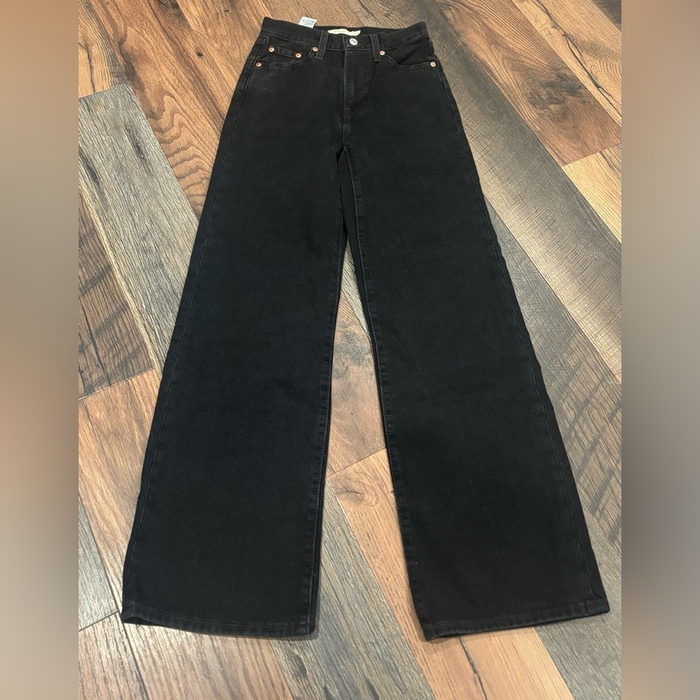 LEVI’S RIBCAGE WIDE LEG WOMEN'S JEANS BLACK 24W GREAT CONDITION - Picture 13 of 16